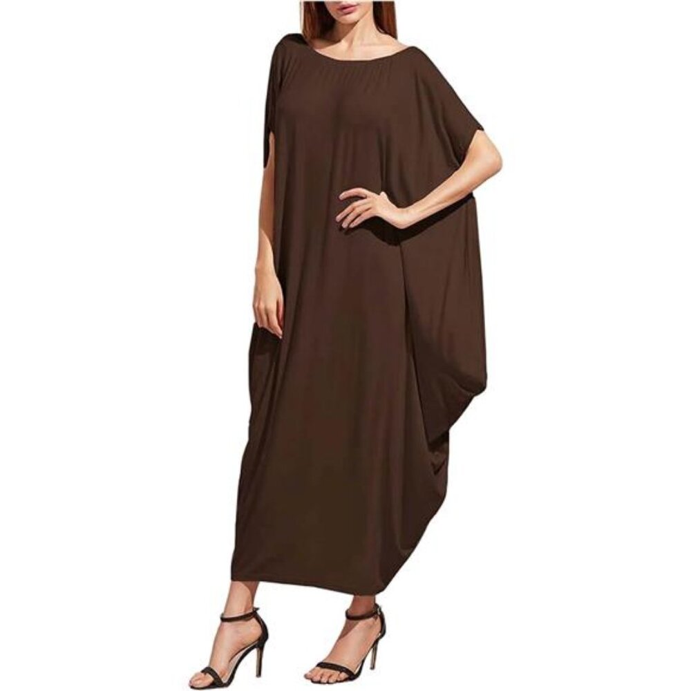 New Women's Caftan Harem Boat Neck Dolman Sleeve Oversized Maxi Dress